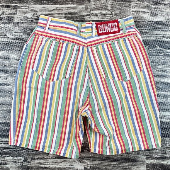 Vintage Bongo High Waist Striped Denim Jean Shorts Size 11 - Picture 2 of 5